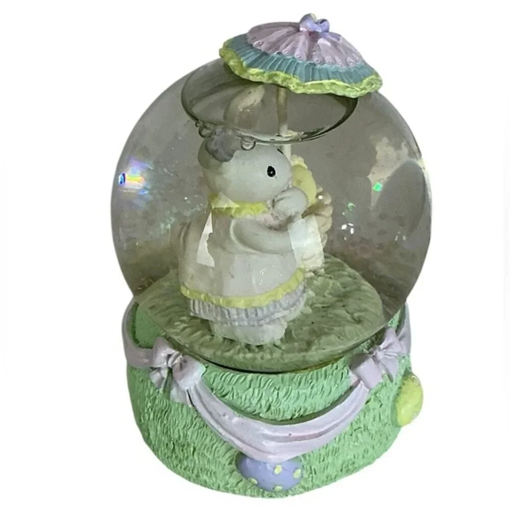 Snow Globe Vintage Easter Bunny Umbrella Spring Water Glitter Globe Pastel 1990